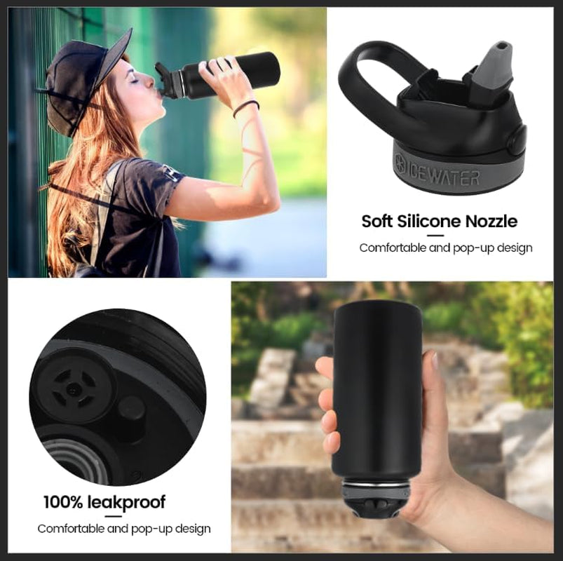 '-32 Oz, Insulated Water Bottle with Straw and Carry Handle, Leakproof Lockable Lid with Soft Silicone Spout, One-Hand Operation, Double Walled Vacuum Stainless Steel (32 Oz, Dark Rainbow)