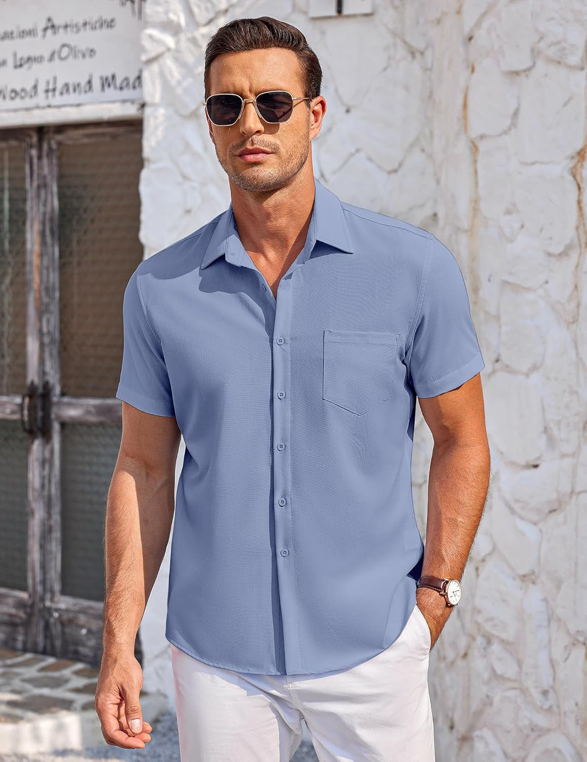 Mens Short Sleeve Shirts Casual Button down Shirts Summer Beach Shirt Wrinkle Free
