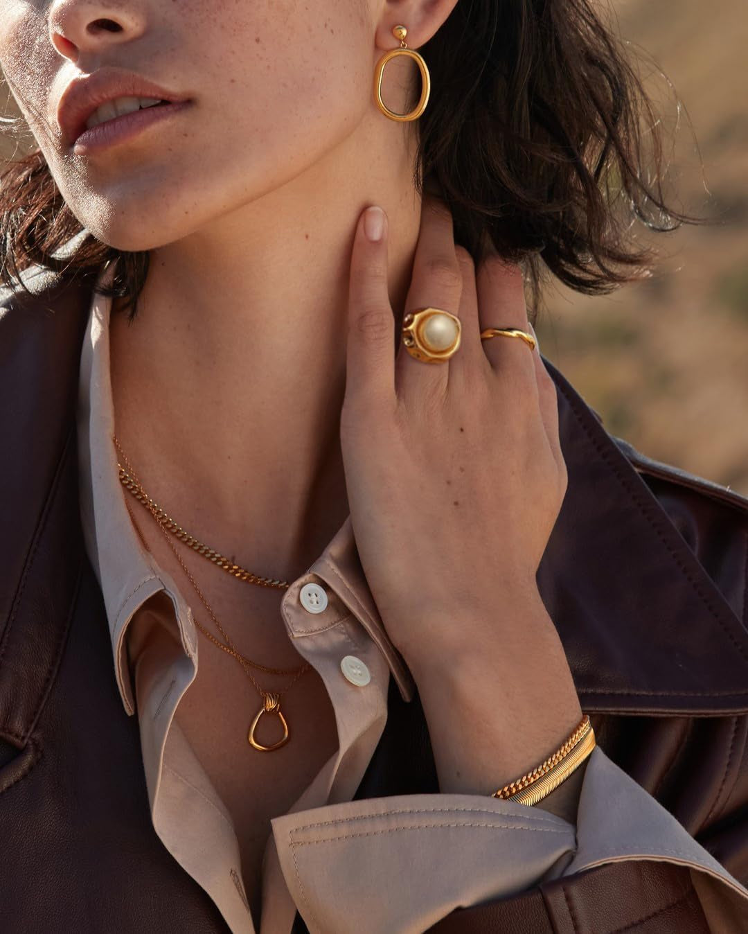 18K Gold Adjustable Circle Ring, Simple Link Chain Knuckle Rings CZ, Fashion Stacking Finger Jewelry