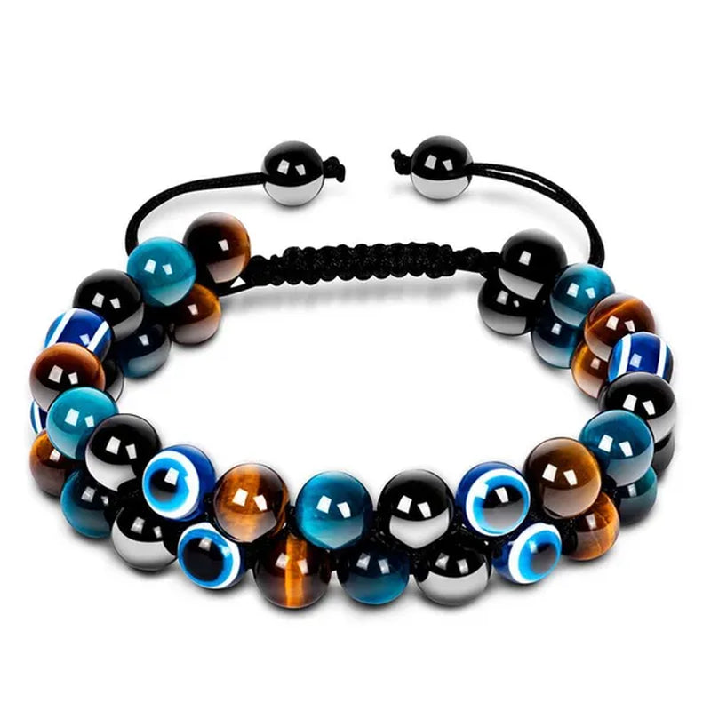 Tiger Eye Bracelet for Men Handmade Bracelets Quadruple Protection Obsidian Bead Bracelet 8mm Evil Eye Healing Beaded Bracelets for Women Good Luck Gifts