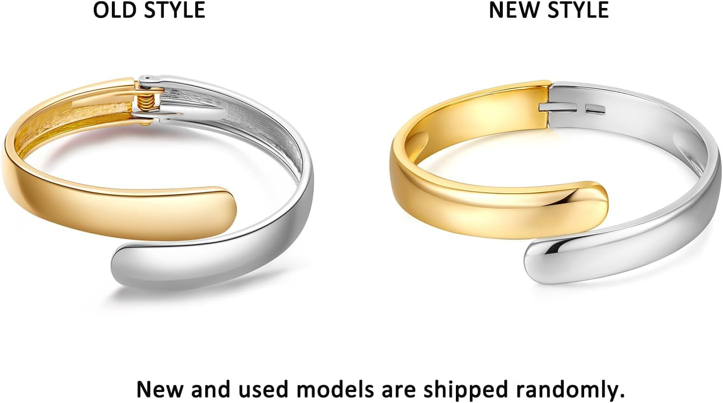 Two-Tone Cuff Bracelet for Women Dainty Teardrop Open Bangle Gold Plated Adjustable Cuff Bracelet