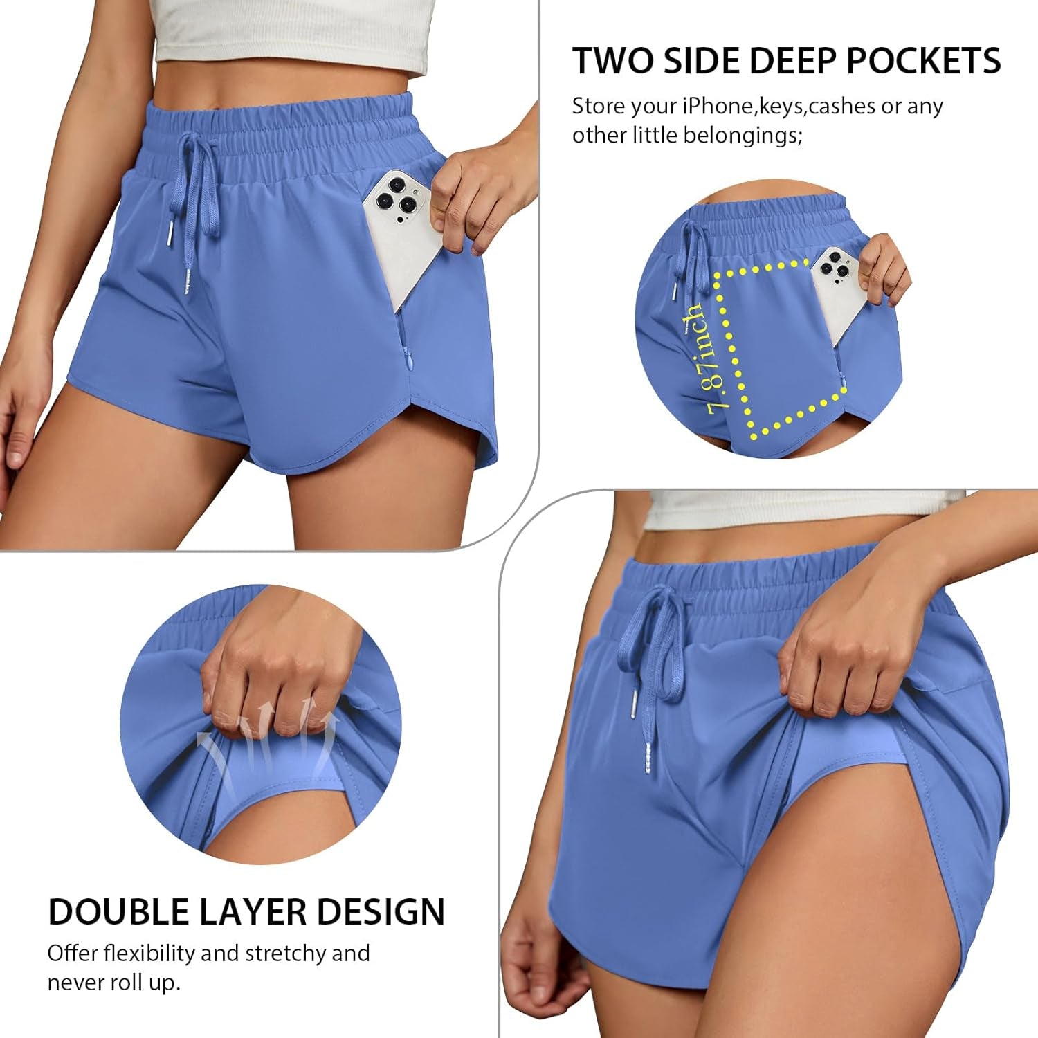 Women'S Running Shorts High Waisted Athletic Shorts Summer Gym Workout Short with Zipper Pockets