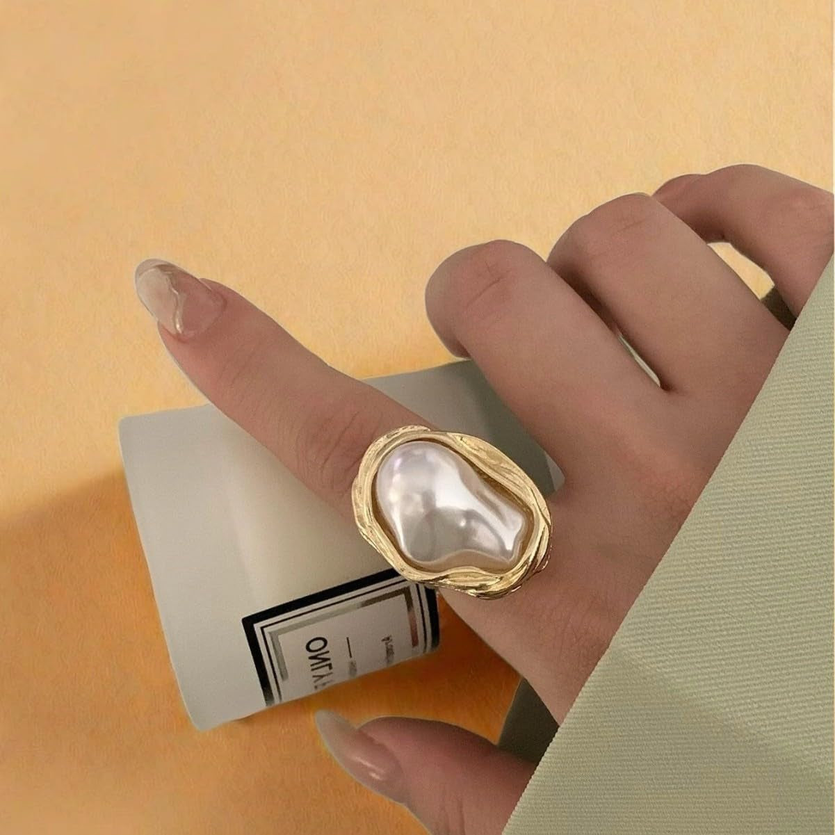 Baroque Pearl Ring for Women 14K Gold Adjustable Irregular Pearl Rings for Woman Trendy Stacking Irregular Pearl Finger Ring for Wedding Party