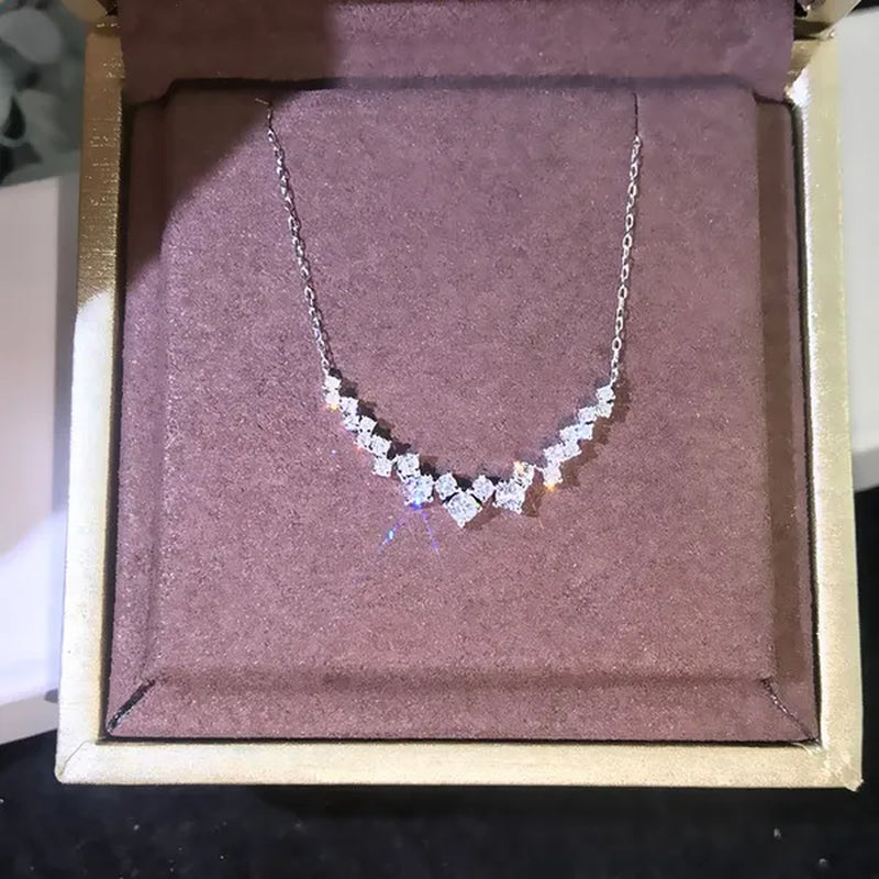 Trendy Elegant Silver Plated 3ct 3.5mm-4mm H-I Color Moissanite Diamond Pendant Choker Necklace for Women Engagement Wedding Bridal Necklace Jewelry