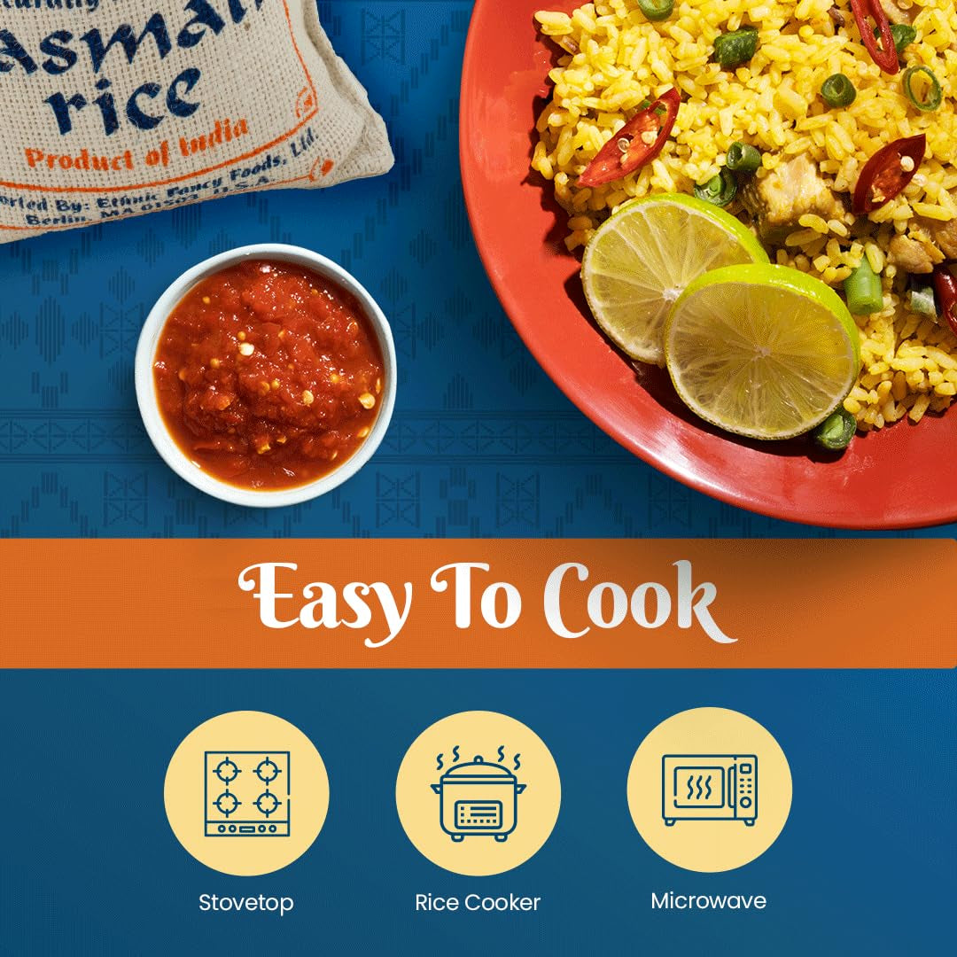 White Basmati Rice - Aromatic & Nutty Flavor Basmati Rice - Long Grain Rice Basmati (4 Pound Bag)