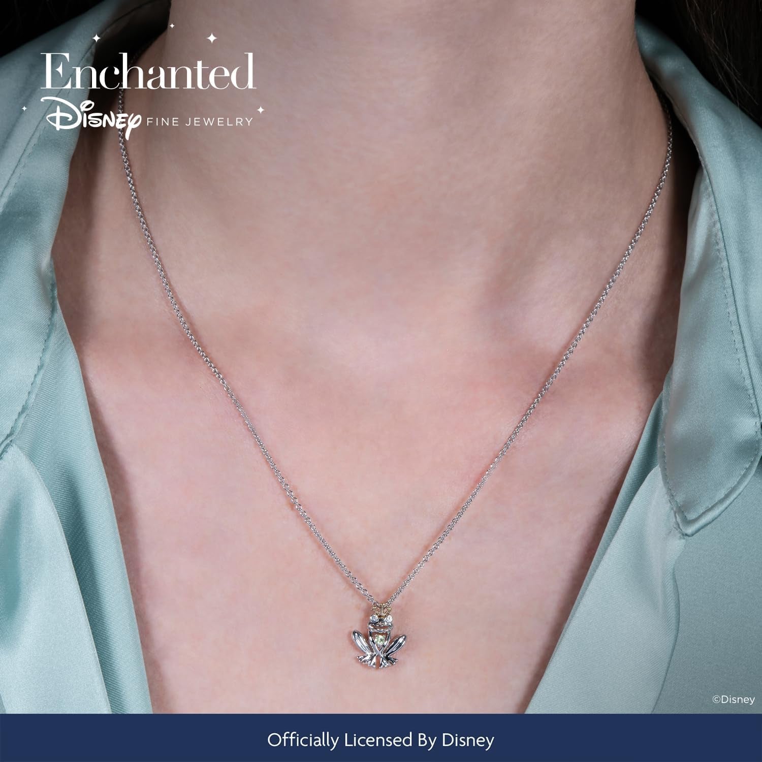 Enchanted Disney Fine Jewelry Sterling Silver and 10K Yellow Gold Diamond Accent and Peridot Fashion Tiana Pendant