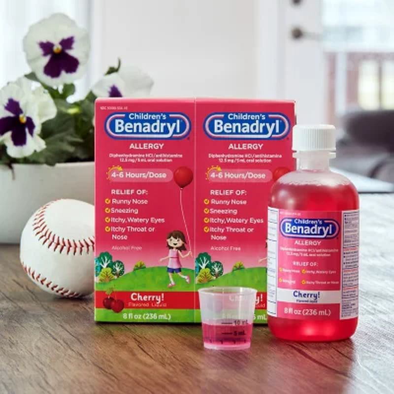 Children'S Benadryl Antihistamine Allergy Liquid, Cherry, 8 Fl. Oz., 2 Pk.