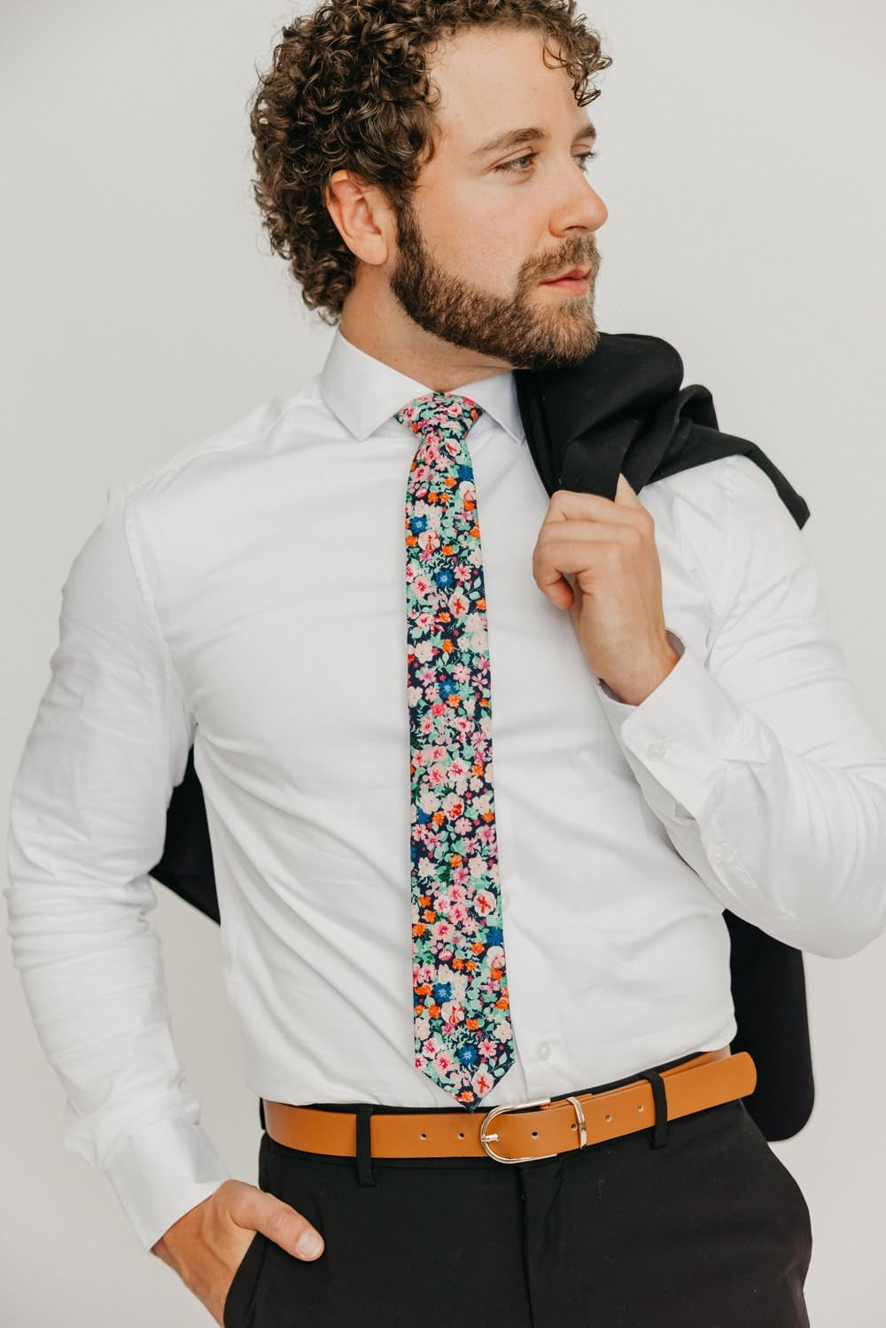 Men'S Skinny Tie Floral Print Cotton Necktie, Great for Weddings, Groom, Groomsmen, Missions, Dances, Gifts.