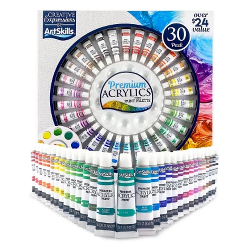 Artskills 30-Piece Premium Acrylic Paint Set with Paint Palette