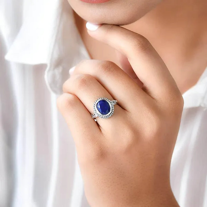 925 Sterling Silver Lapis Lazuli Crystal Chakra Reiki  Ring for Women Jewelry Gifts for Women Birthday Gifts for Women