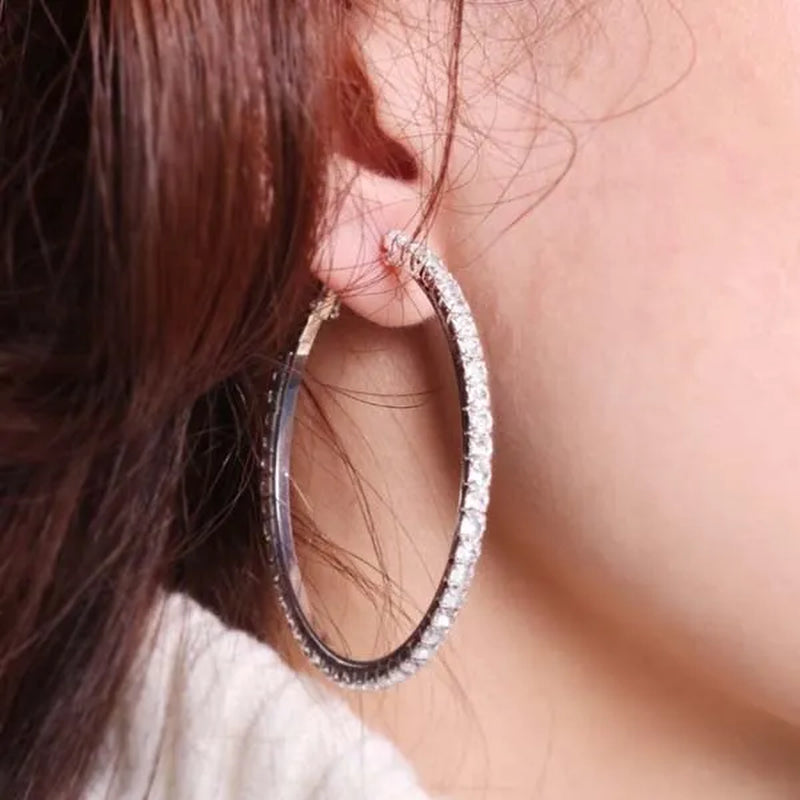 Trendy Big Circle Gold Silver Hoop Earrings Women's Fashion Rhinestone Diamond Round Earrings Party Jewelry