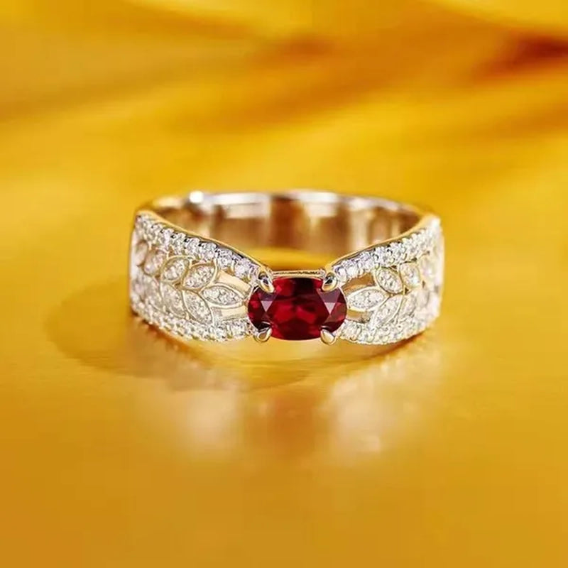 Women Exquisite 925 Sterling Silver Red Ruby Gems Fully-Jewelled Princess Rings Jewel