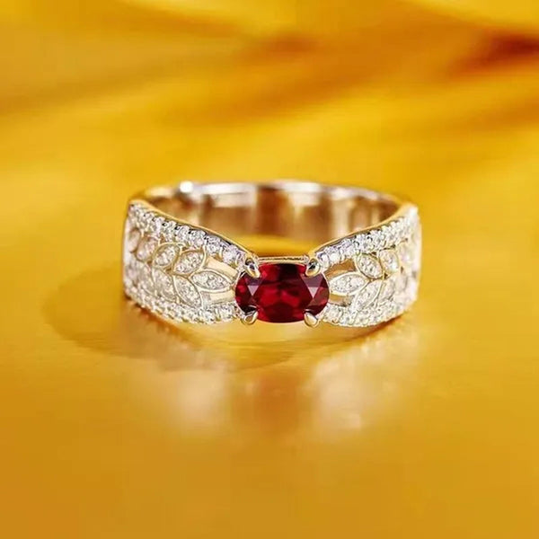 Women Exquisite 925 Sterling Silver Red Ruby Gems Fully-Jewelled Princess Rings Jewel