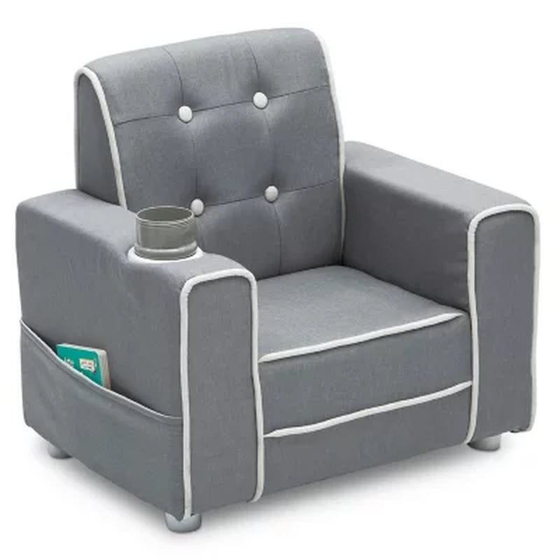 Delta Children Chelsea Kids' Upholstered Chair with Cup Holder, Soft Grey