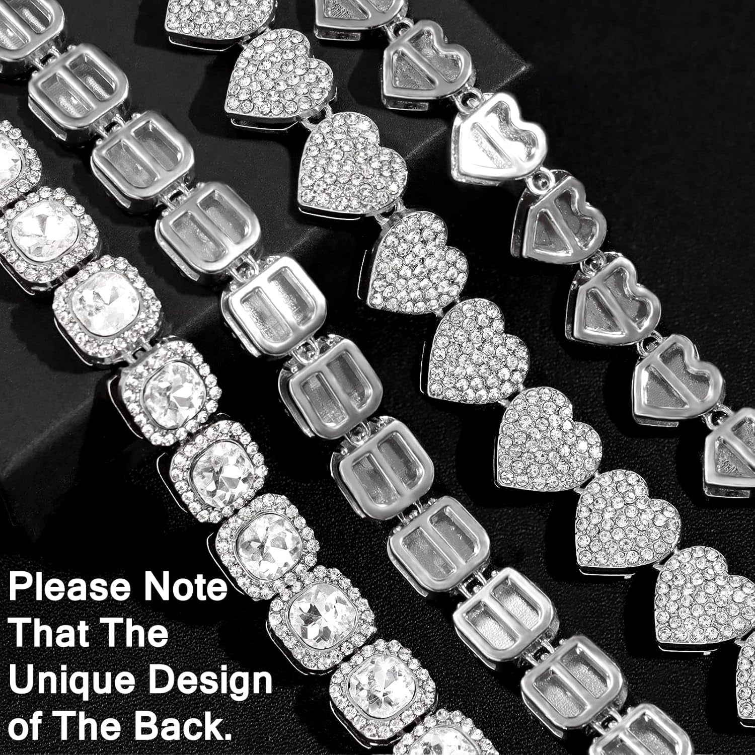 Women'S 18+20'' Zinc Necklace, Clustered Diamond Tennis Chain & Heart Necklace Set, Hip Hop Jewelry, Gold, Cuban Link, for Female, Gifts