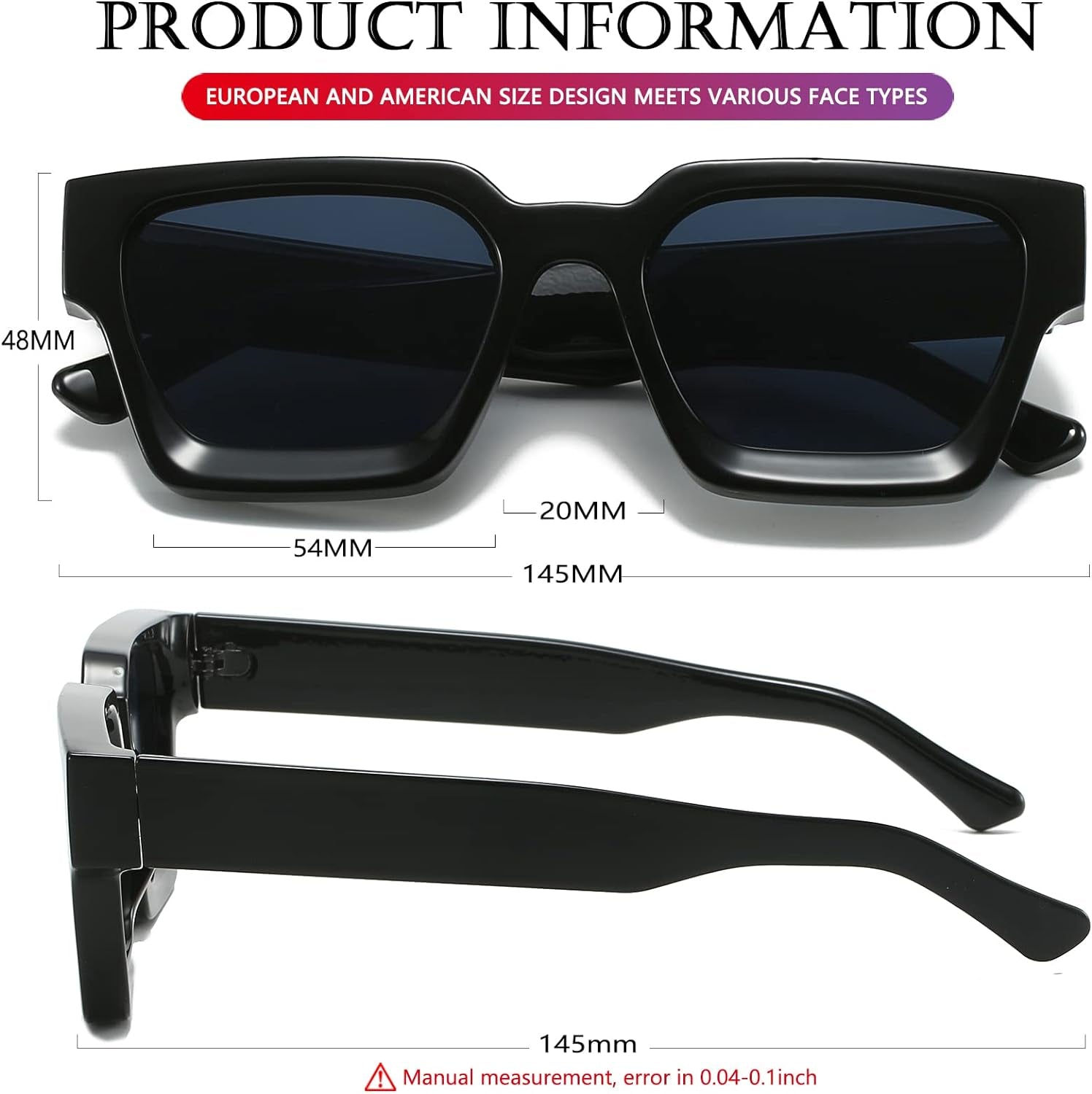 Square Sunglasses for Women Men Square Thick Frame Sun Glasses Simple Designer Style Shades