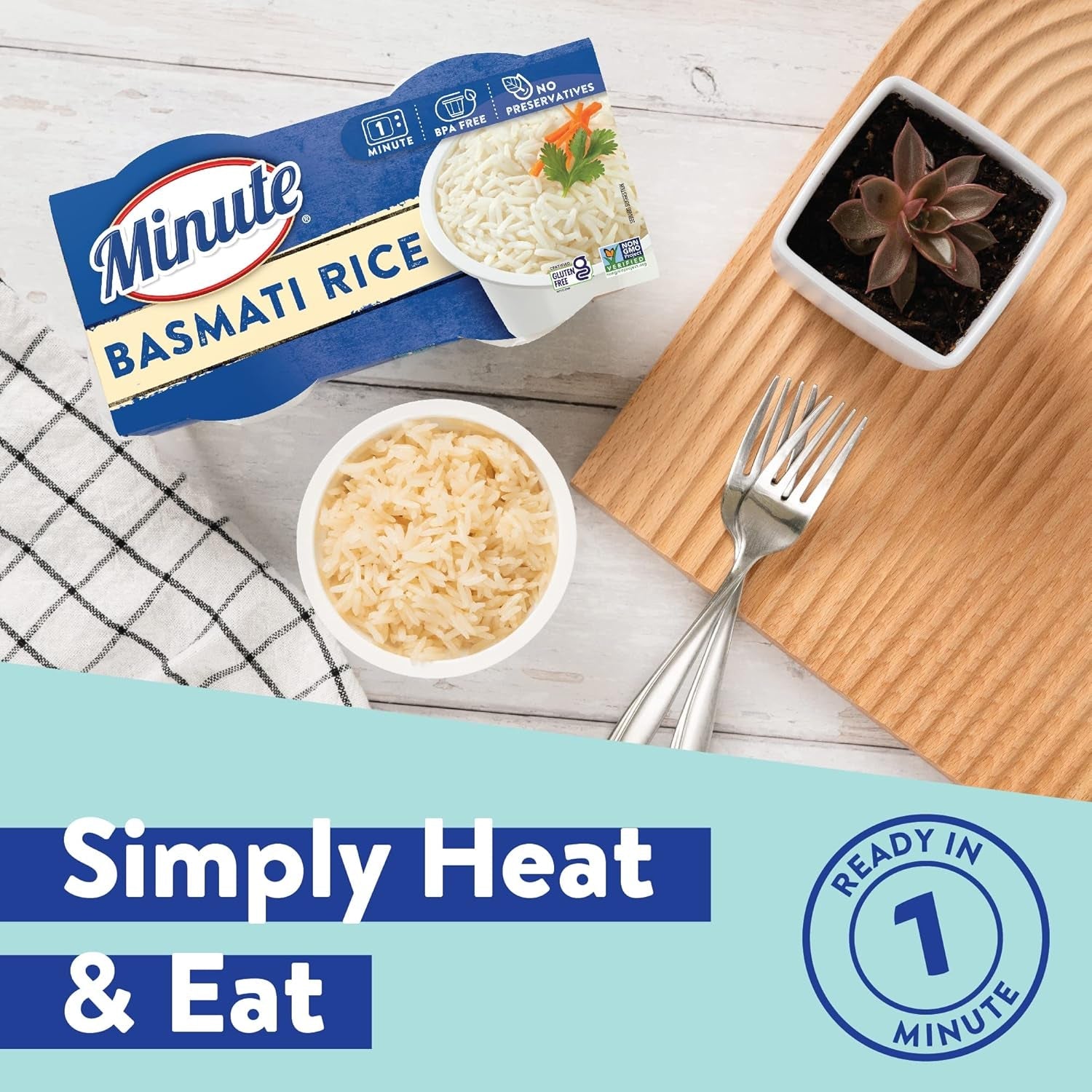 Ready-To-Serve Basmati Rice, Microwavable Rice Cups, 4.4-Ounce Cups, 2 Count, (Pack of 8)