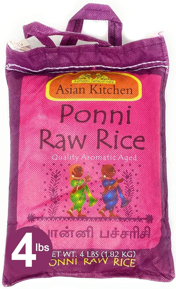 Ponni Raw Rice 4-Pound Bag, 4Lbs (1.81Kg) Short Grain Rice ~ All Natural | Gluten Friendly | Vegan | Indian Origin | Export Quality