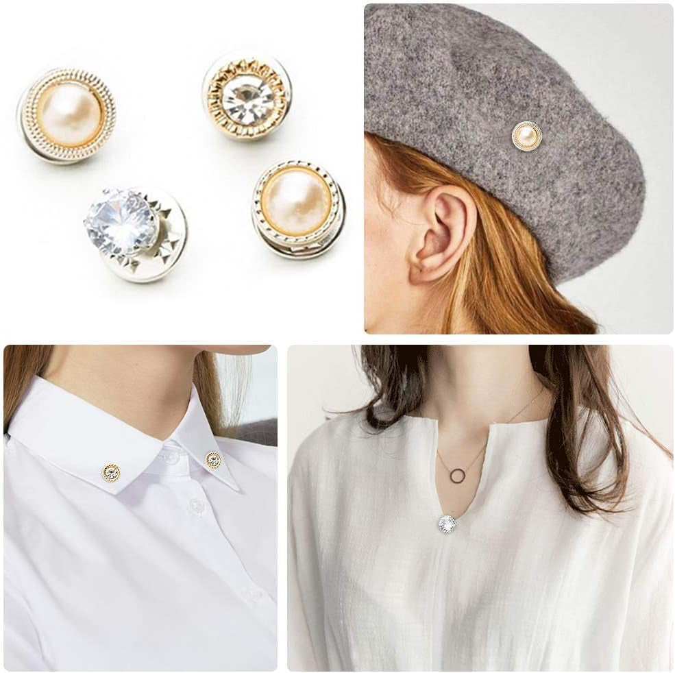 10-Pack Women Shirt Brooch Lapel Pins Safety Buckle Knitwear Sweater Decorate Pearl Buttons Metal Tie Tacks Pin Back Clutch B