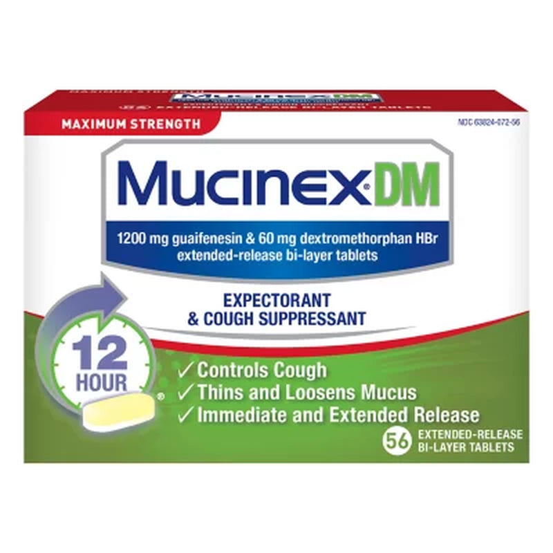 Mucinex DM 12-Hour Maximum Strength Mucus Relief Tablets, 56 Ct.