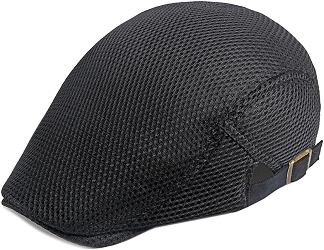 Mens Breathable Mesh Summer Hat Adjustable Newsboy Beret Ivy Cap Cabbie Flat Cap