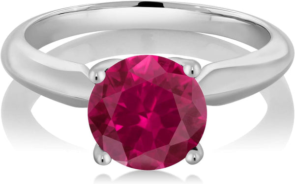 925 Sterling Silver round 7MM Gemstone Birthstone Solitaire Engagement Ring | Wedding Engagement Anniversary Promise Ring for Women