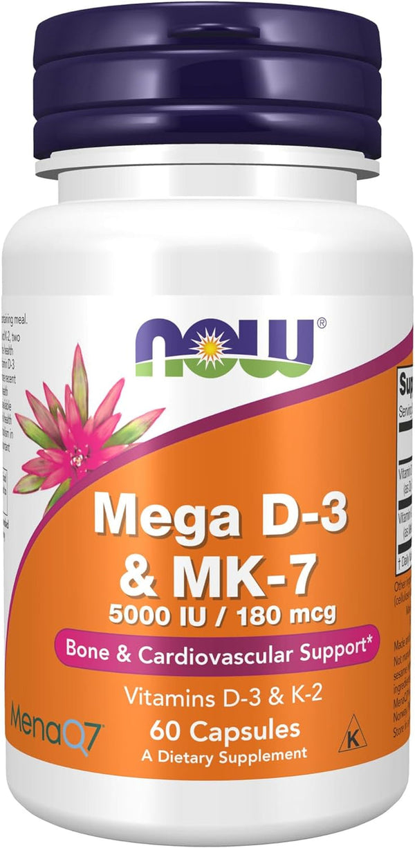 Supplements, Mega D-3 & MK-7 with Vitamins D-3 & K-2, 5,000 IU/180 mcg, Bone & Cardiovascular Support*, 60 Veg Capsules