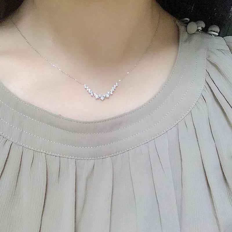 Trendy Elegant Silver Plated 3ct 3.5mm-4mm H-I Color Moissanite Diamond Pendant Choker Necklace for Women Engagement Wedding Bridal Necklace Jewelry