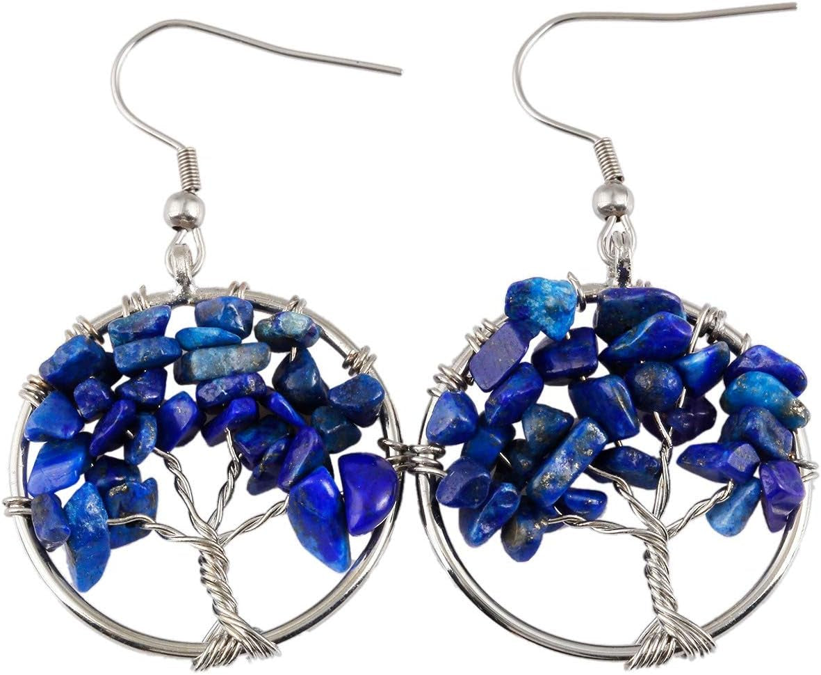 Crystal Dangle Earrings, Tumbled Stones Hook Earrings for Women
