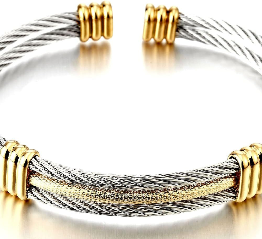 Men Women Stainless Steel Twisted Cable Adjustable Cuff Bangle Bracelet