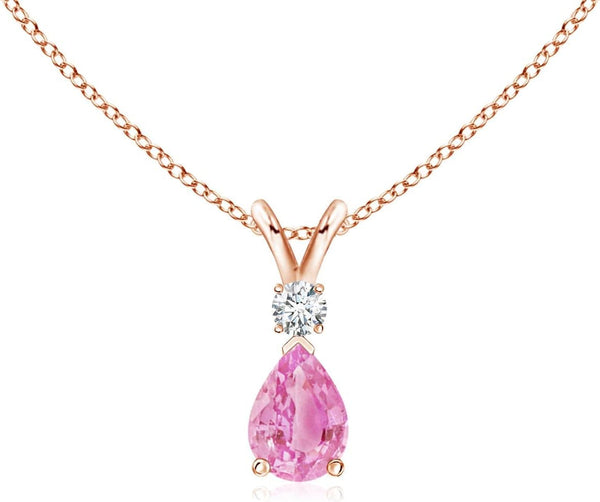 Natural Pink Sapphire Teardrop Pendant with Diamond in 14K Solid Gold/Platinum | Birthday, Engagement, Anniversary, Wedding Jewelry Gift for Women