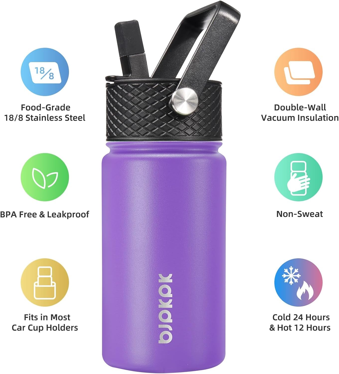 Water Bottle with Straw Lid, 15 Oz Insulated Water Bottle, Stainless Steel Metal Water Bottles, Reusable Leak Proof BPA Free Thermos, Flask, Cups, Macaron-Modena