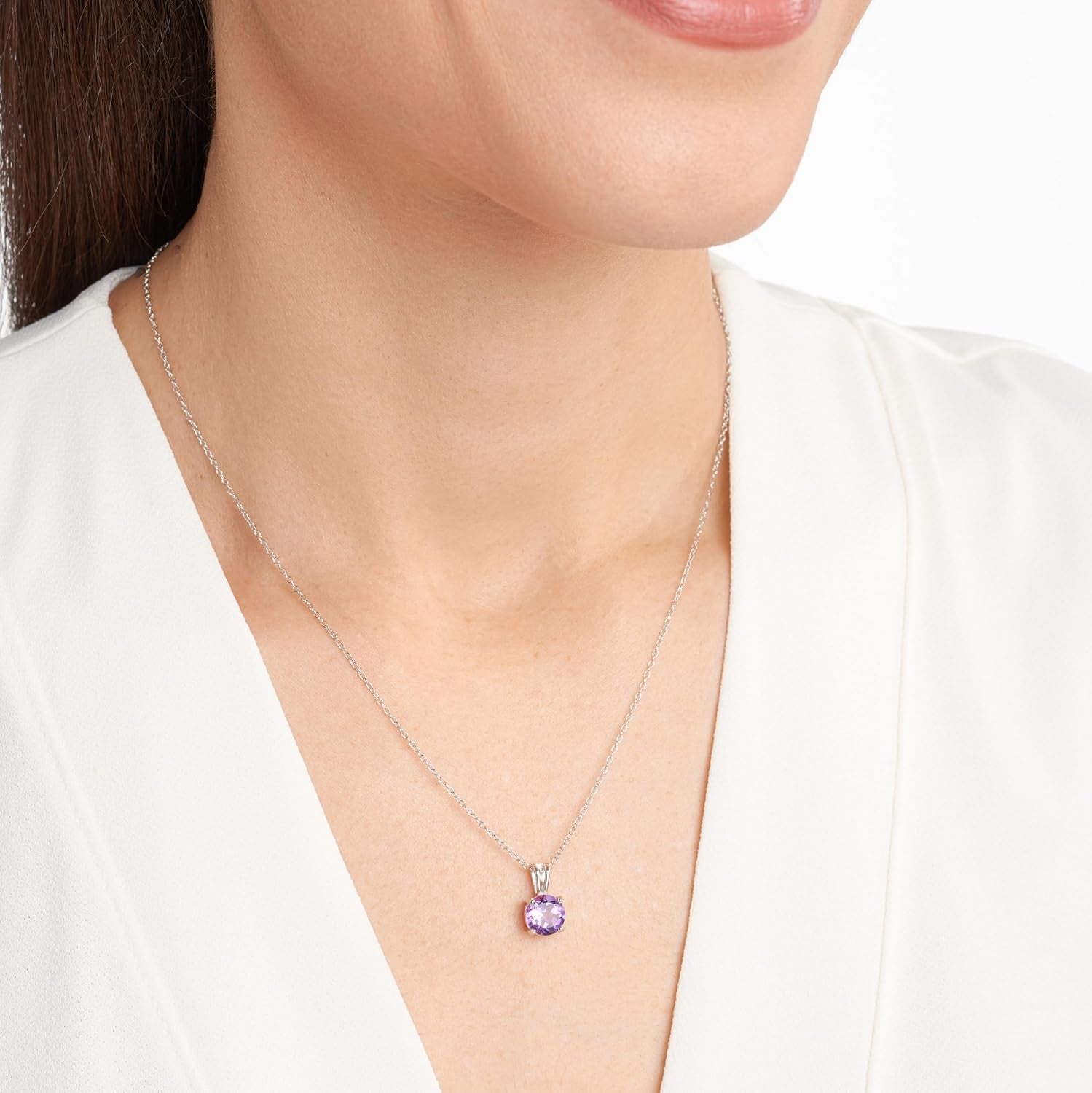 Sterling Silver round Cut Birthstone Pendant Necklace 18" (Previously Amazon Collection)
