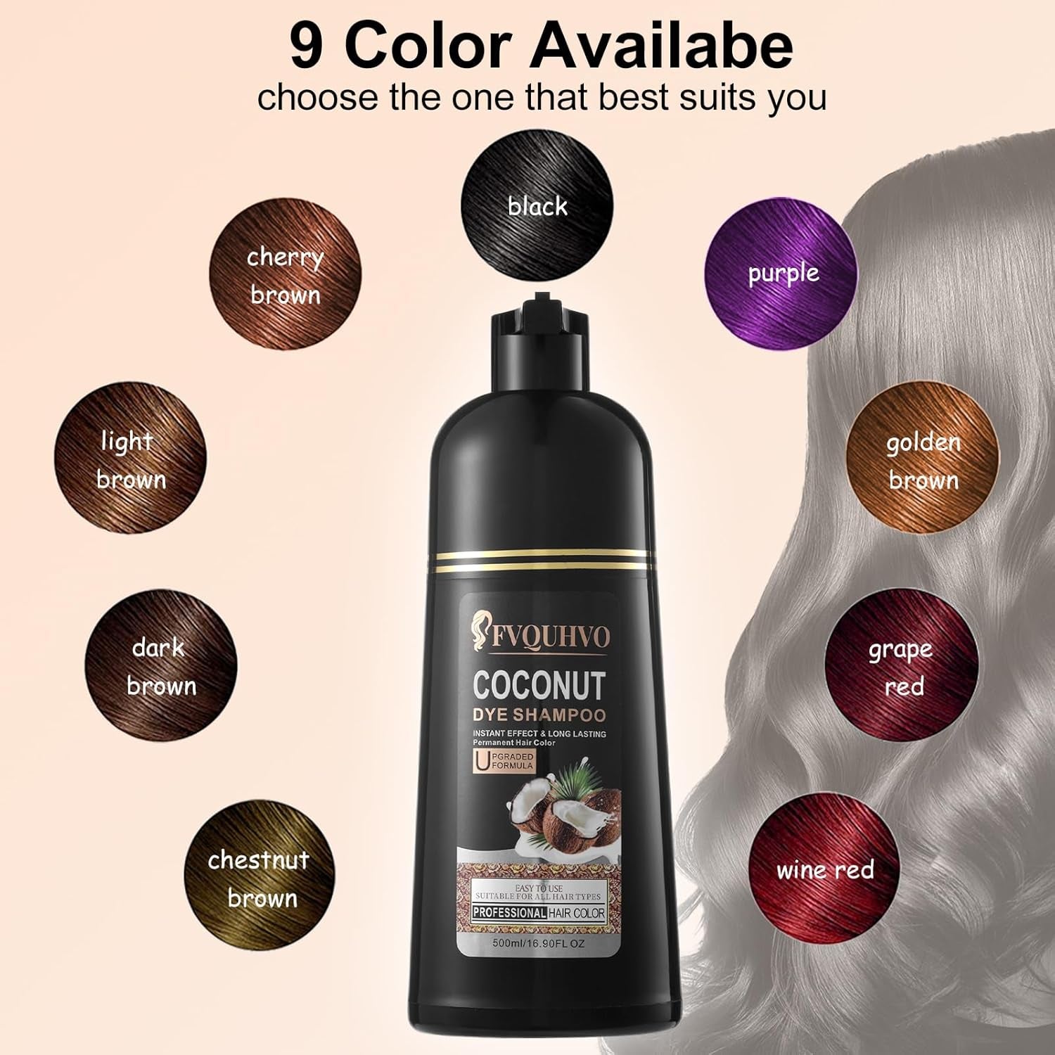 Grape Red Hair Dye 16.9 Fl Oz, Coconut Oil Hair Dye Shampoo 3 in 1, Effect in Minutes, Long Lasting Hair Color Shampoo for Men & Women, Herbal Grape Red Hair Shampoo (Grape Red)