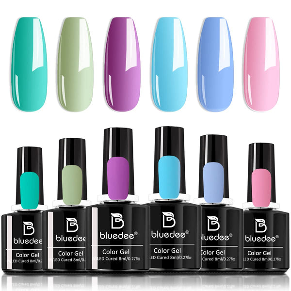 Gel Nail Polish-Gel Nail Polish Kit,UV Soak-off Nail Gel Home DIY Manicure,6Pcs/Set Summer Series Mint-Green Light-Purple Baby-Blue Light-Pink,Gel Nail Kit for Starter