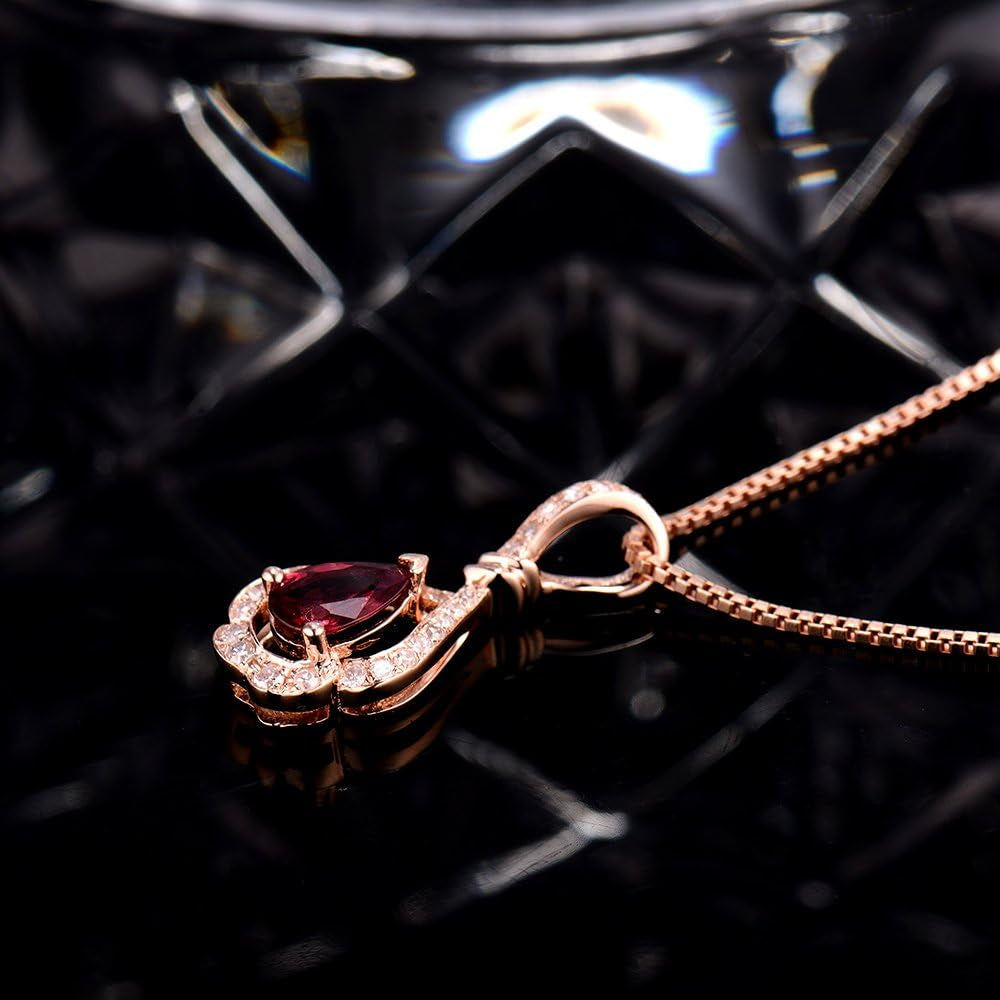 14K/18K Rose White Gold Red Ruby Diamonds Necklace Pendants Engagement Wedding for Women