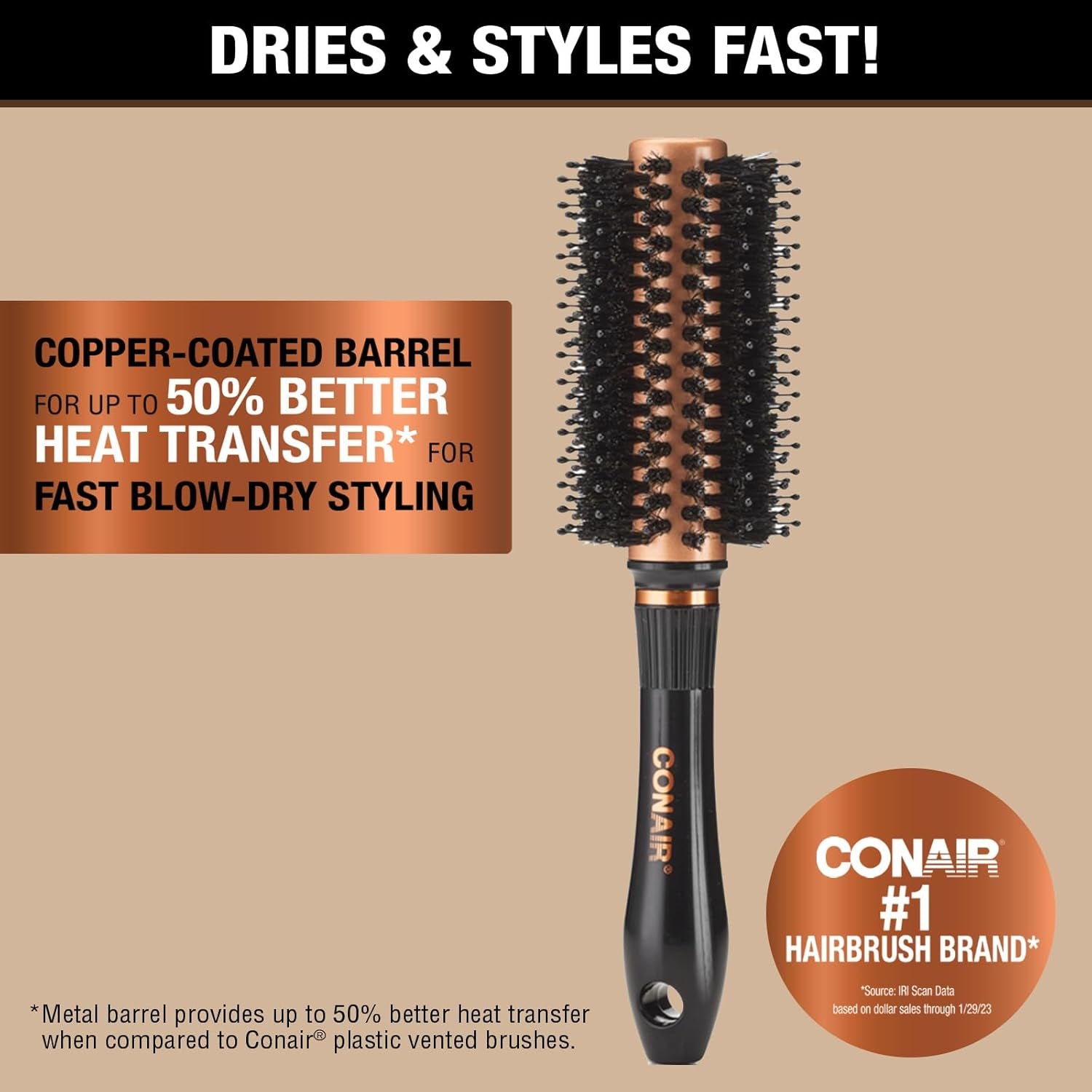 Copper Collection round Hair Dryer Brush - Blow Out Styler for Voluminous Looks