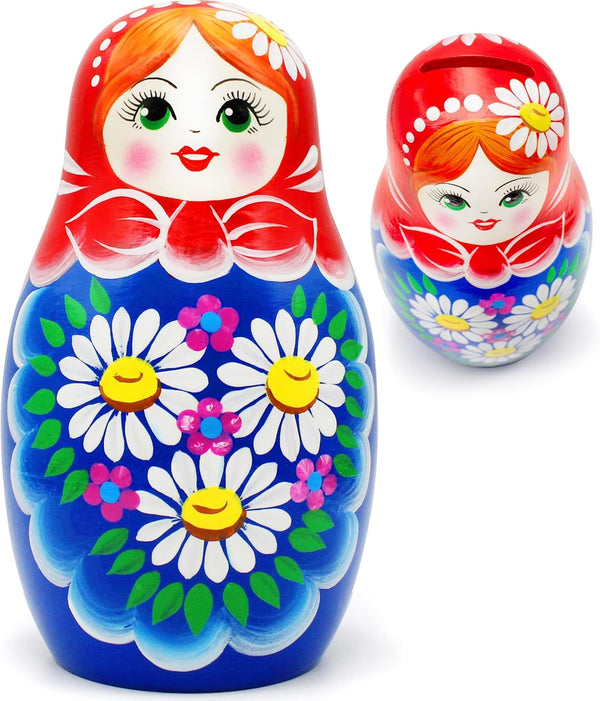 Russian Nesting Dolls Piggy Banks 6'' - Matryoshka Dolls Saving Money Bank - Matryoshka Wooden Nesting Doll Piggy Bank - Russian Doll Money Saving Box