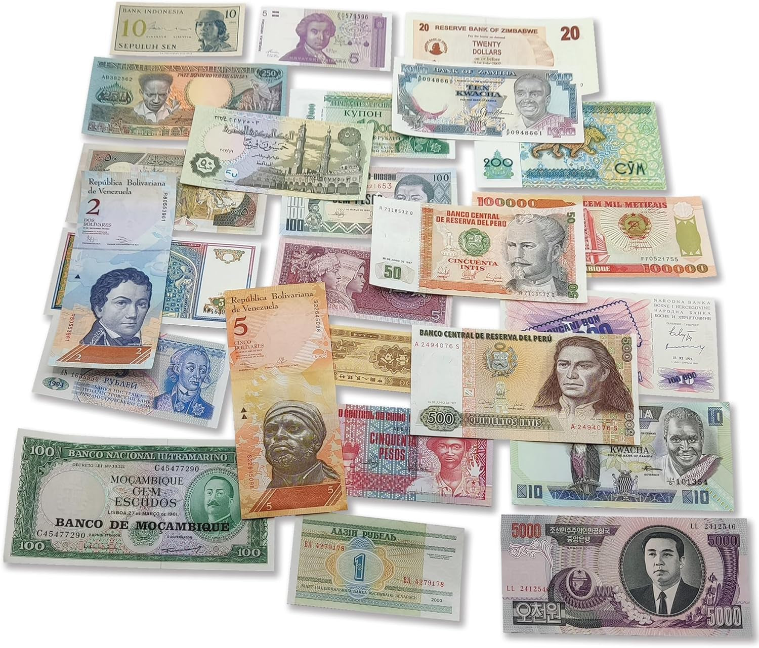 Foreign Currency Collection - 25 Different World Currency Banknotes - Collectible Currency Foreign - Old World Currency Collection - Banknotes Collection (COA Included)