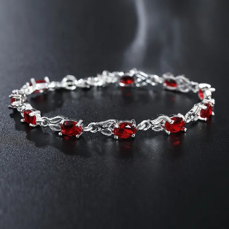 925 Sterling Silver Elegant Charm Beautiful Crystal Stone Red Jewelry Fashion for Women Wedding Bracelets