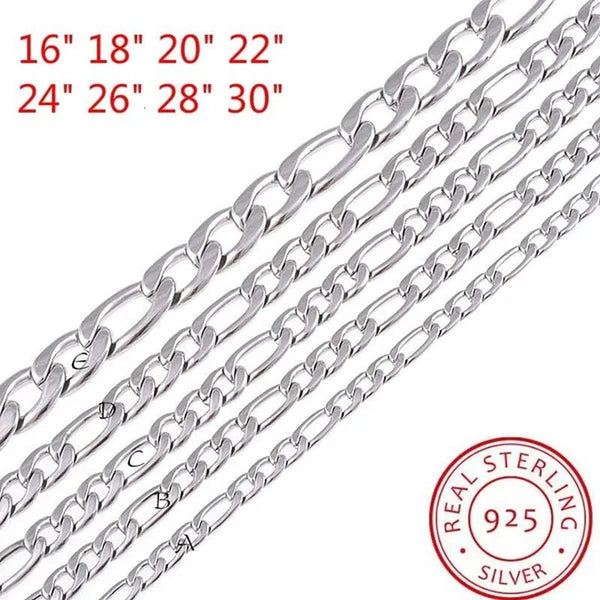 Wholesale High Quality 925 Sterling Silver Fashion Jewelry 2MM/4MM/6MM/8MM Women Men 925 Solid Silver Figaro Chain Necklace 16/18/20/22/24/26/28/30 Inches
