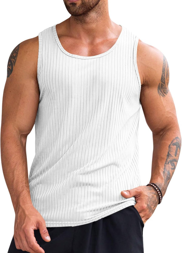 Men'S Ribbed Tank Tops 2 Pack Knit Sleeveless Workout T Shirt Muscle Gym Fitness Tee