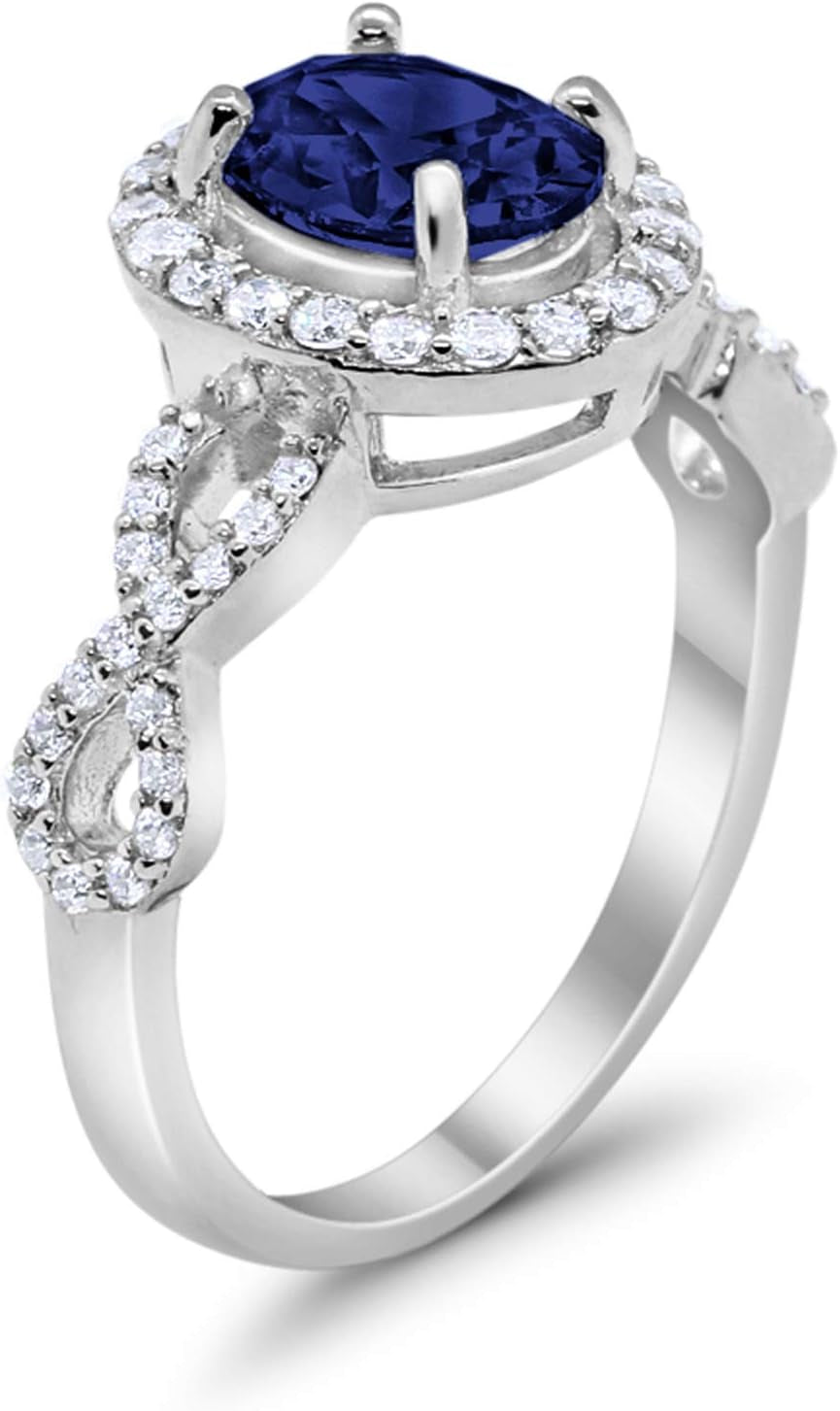 Infinity Art Deco Halo Wedding Engagement Bridal Ring Oval round Cubic Zirconia Solid 925 Sterling Silver Choose Color