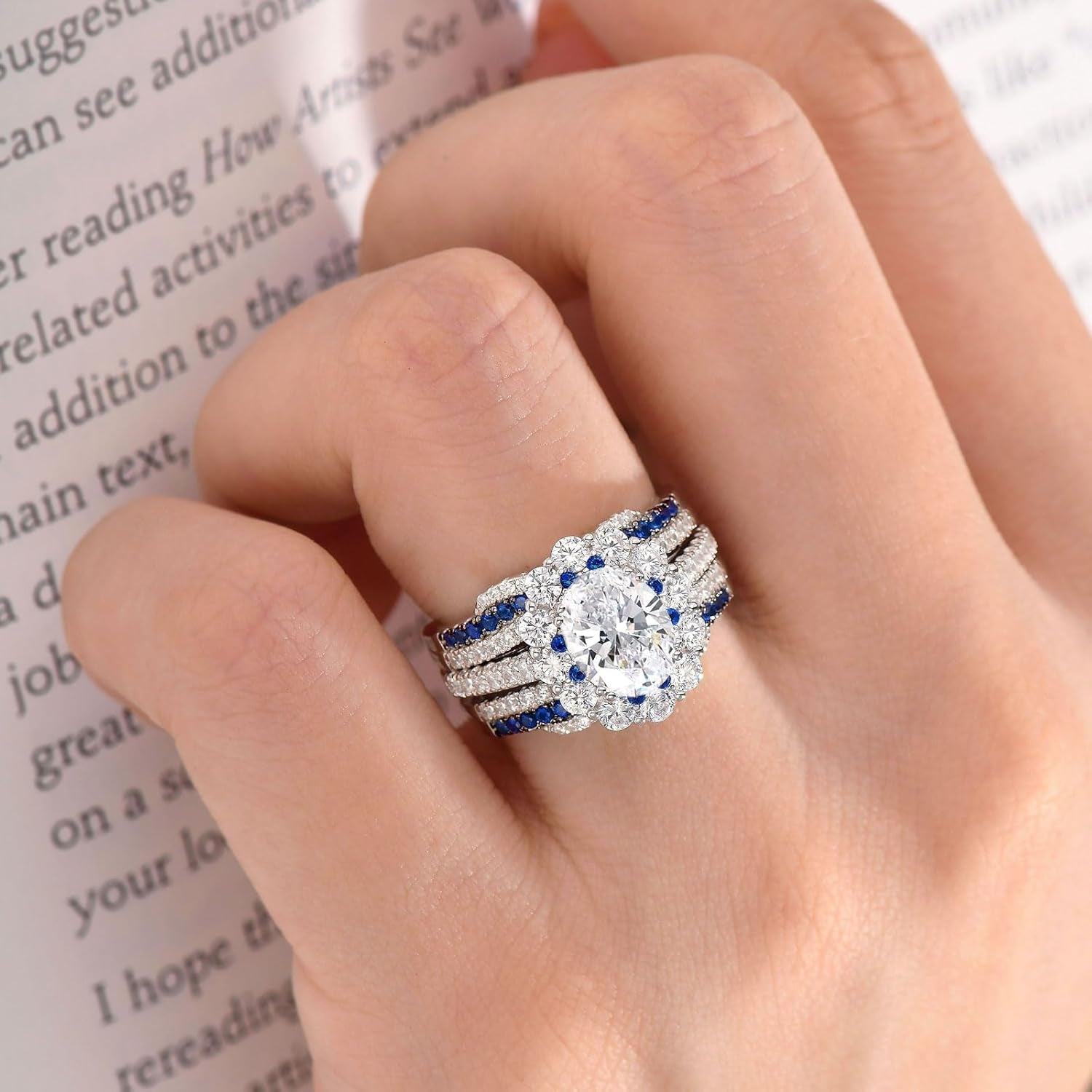 SHELOVES Blue Sapphire White CZ Ring Enhancer for Engagement Rings Infinity Wrap Guard 925 Sterling Silver 5-10