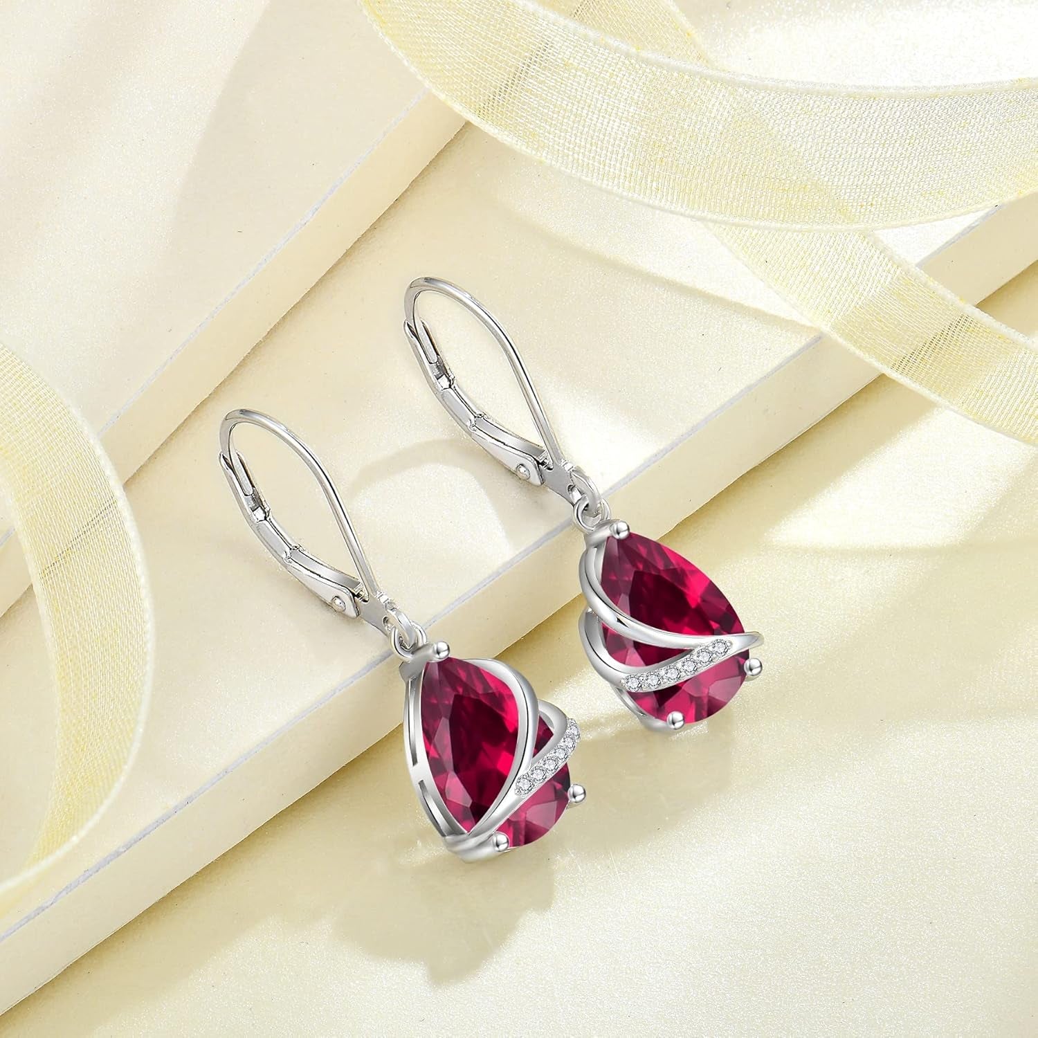 Birthstone Dangle Drop Earrings for Women 925 Sterling Silver Teardrop Leverback Earrings Jewelry Gifts for Wife Girlfriend Mother Daughter Her
