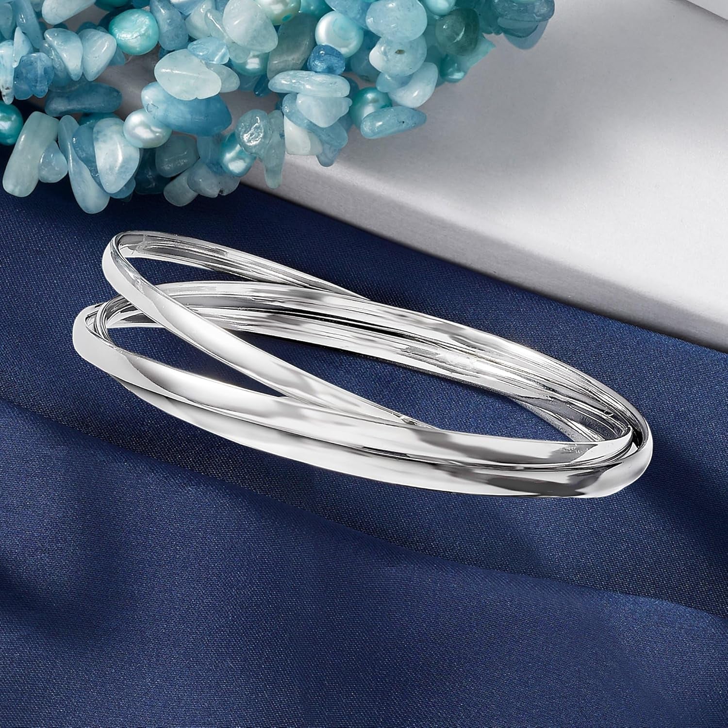 Italian Sterling Silver Rolling Bangle Bracelet. 7.5 Inches