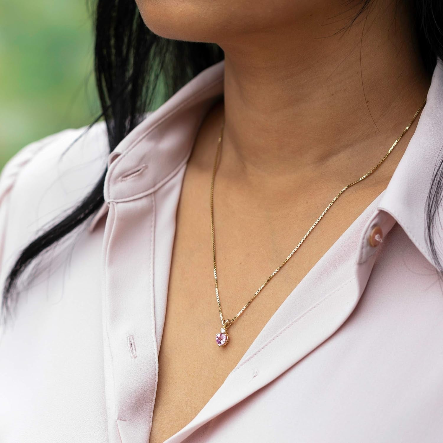 Created Pink Sapphire with Genuine Diamond Pendant in 14 Karat Yellow Gold, Heart Shape Solitaire, 6Mm, 1.15 Carats Total, September Birthstone Necklace, Sparkling Sapphire Jewelry