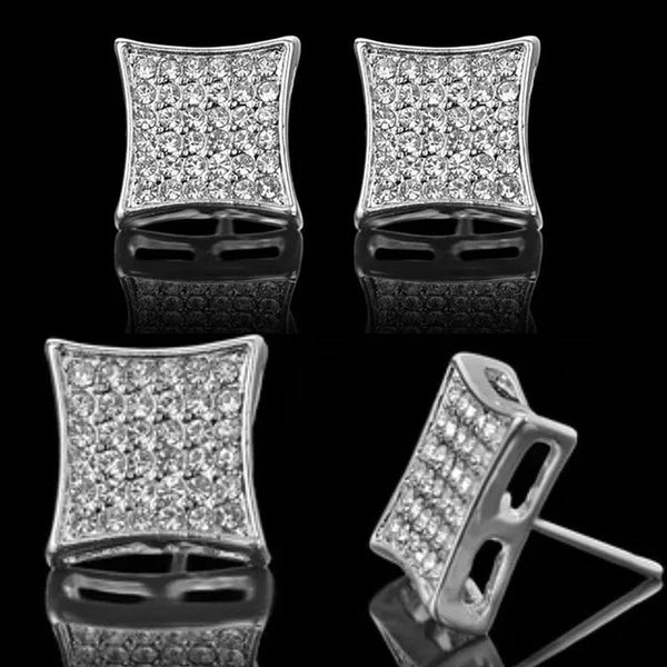 WKLP2014 36 Diamonds Kite Shape Unisex 'S Hip Hop Iced Stud Earrings Silver and