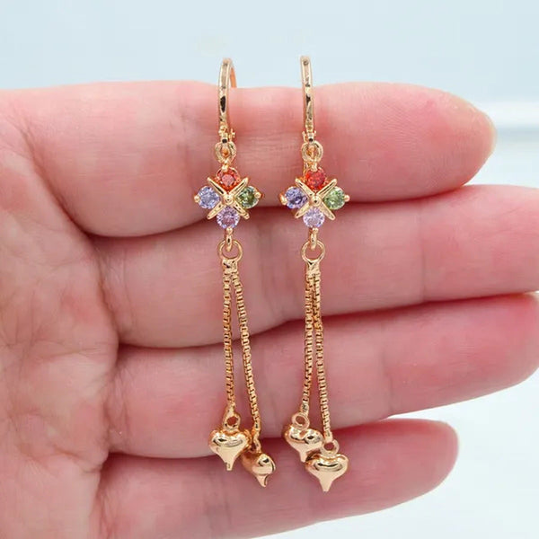 Women Multicolor Cubic Zirconia CZ Flower Tassel Dangle Earrings