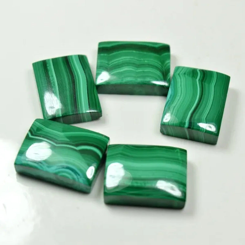 Real Malachite Gemstone Total 80-90 Carat 5 Pcs Rectangle Shape Lot Cabochon Fla